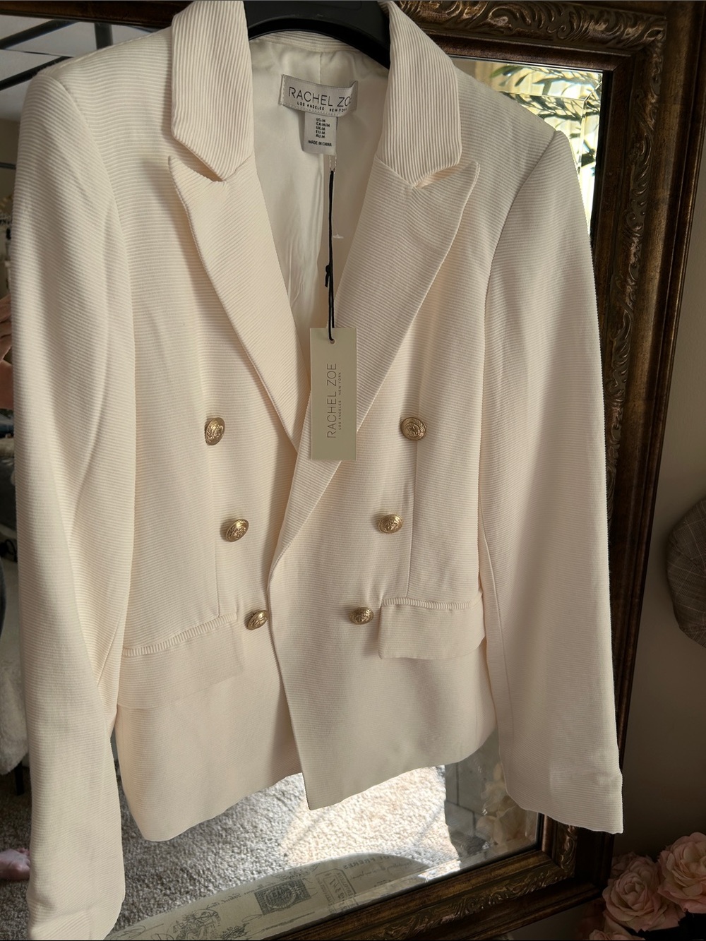 NWT • RACHEL ZOE • Double-Breasted Cream Blazer Jacket with Gold Buttons - Picture 4 of 12